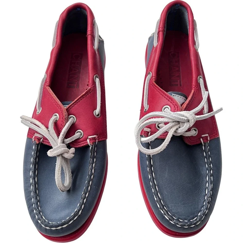 KU Jayhawks Boat Shoe Loafers by CHANT Blue & Crimson Leather‎ Womens 6.5